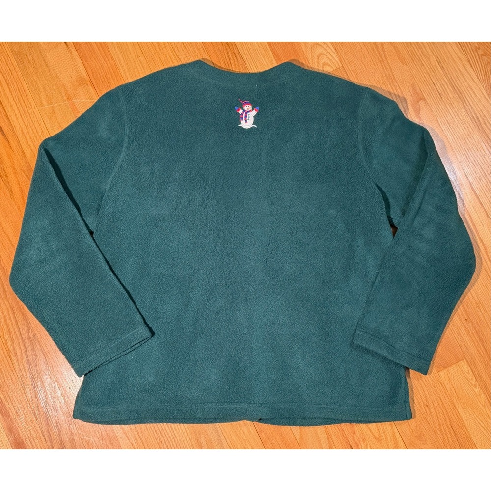 Bonworth Womens Large Green Fleece Snowman Embroidered Button Cardigan 35431 - Picture 6 of 8